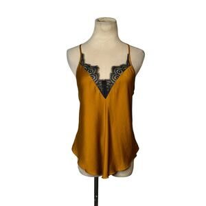 Free People brown satin black lace racer back cami size XS